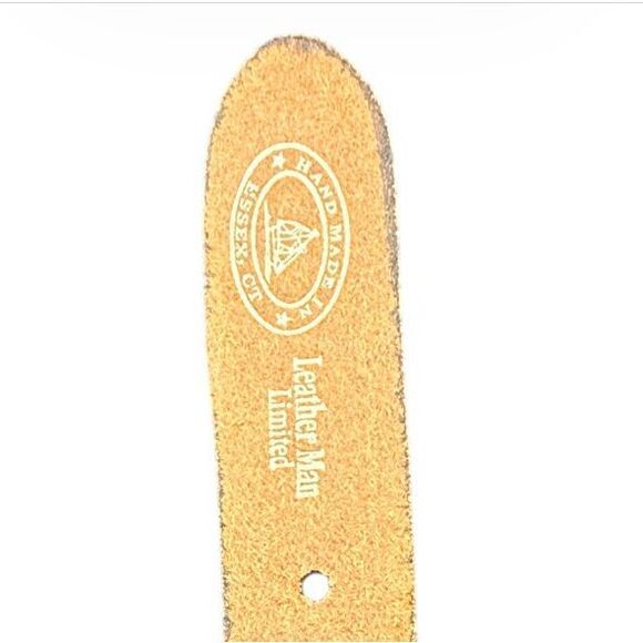 Leather Man Ltd. Belt Mens Size 42 Navy Leather Brass Buckle Woven Sailboat - Picture 13 of 16